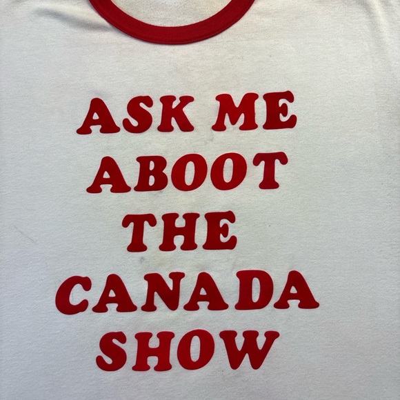 Vintage 80s Ask Me Aboot The Canada Show Ringer T-shirt Large - Picture 4 of 7